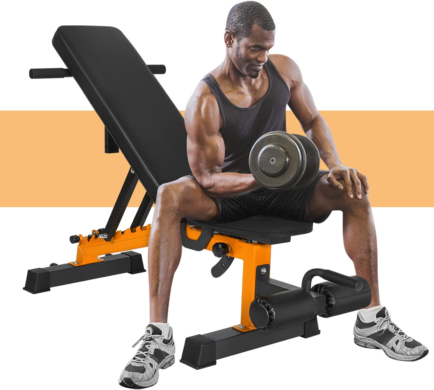 ER KANG Adjustable Weight Bench,9+3 Position Heavy Duty Fitness Bench with Leg Hold-on, Wheels for Home Gym Workout(Orange) : Sports & Outdoors
