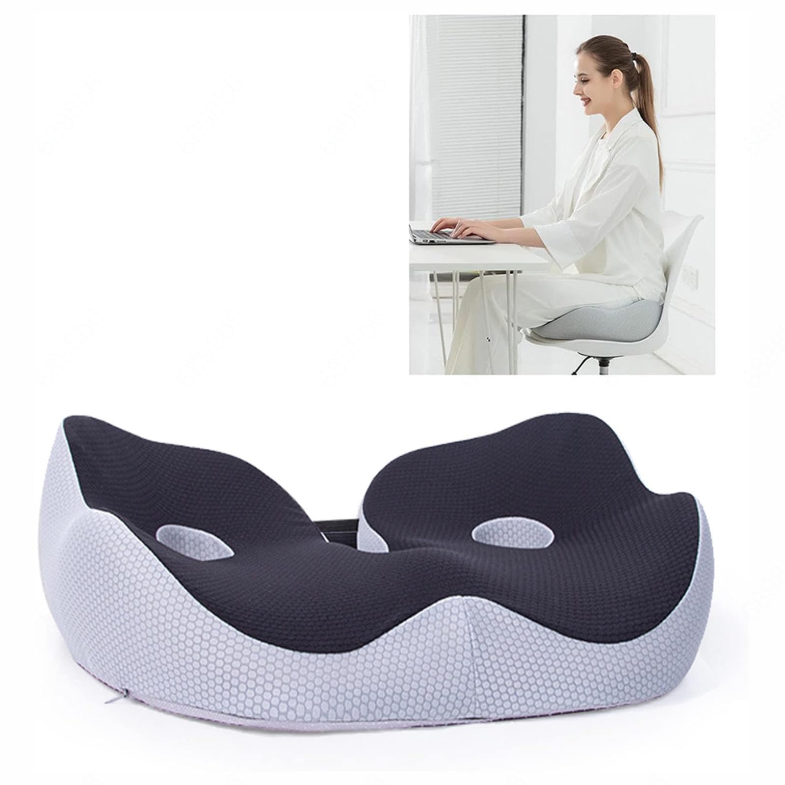 HAZARA Cojín Ortopédico, Cojin Viscoelastico Silla Oficina para Alivio De Presión, Cojín Silla Oficina para El Dolor De Coxis,Alivio del Dolor De Espalda,B-Black