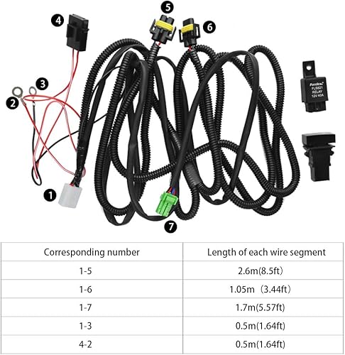 Miniatura 7 de YUNPICAR Kit de cableado de interruptor de luz antiniebla H11 881 H8 con relé de 40 A apto para lámpara de trabajo LED Honda, luz de conducción, etc