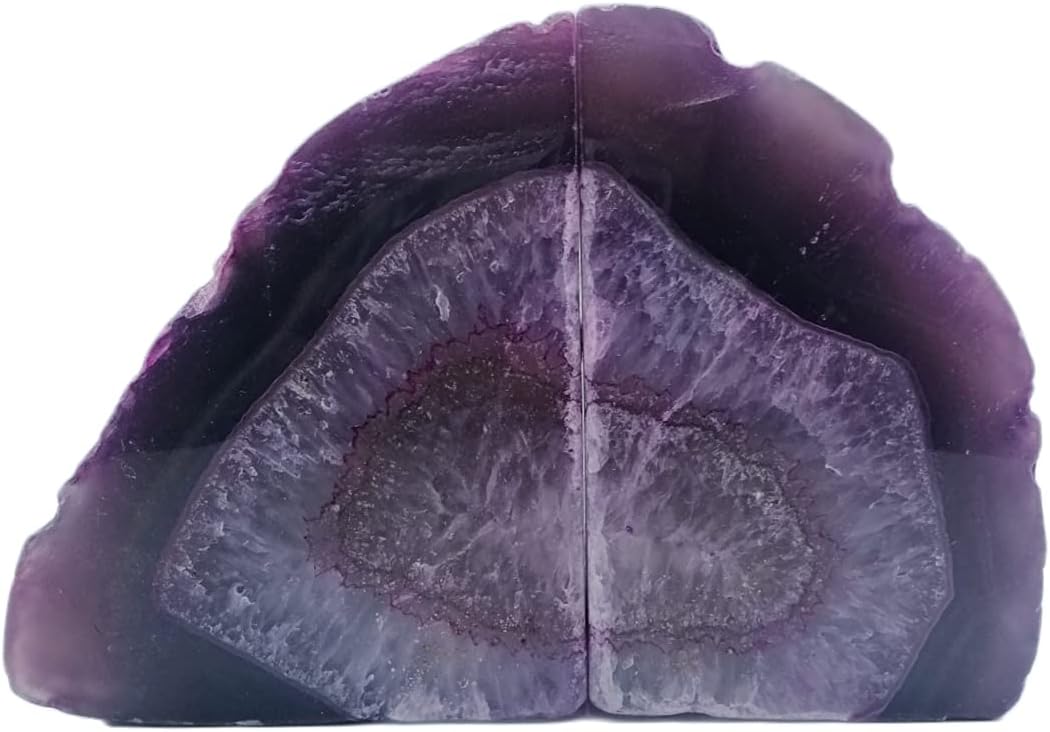 Geode Bookends 3-4 lbs Decorative Heavy Crystal Stone Book Ends for Shelves Dyed Purple 1 Pair