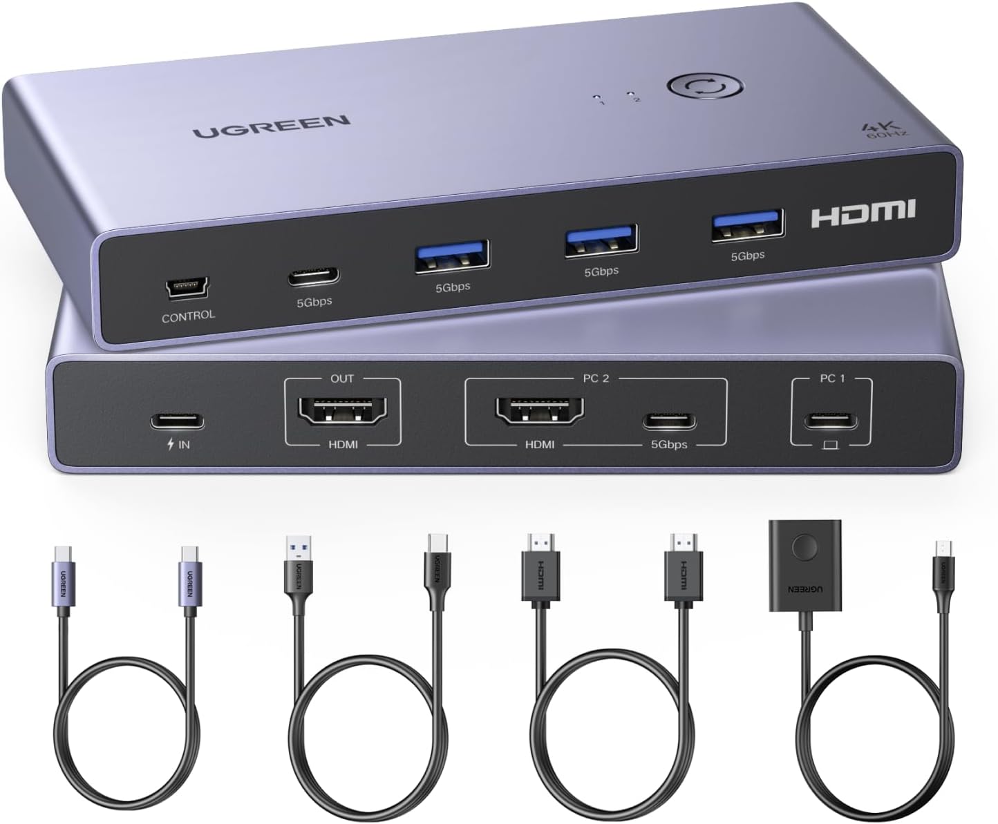 UGREEN USB-C+HDMI KVM Switch 1 Monitor 2 Computers, 4K@60Hz, Aluminum