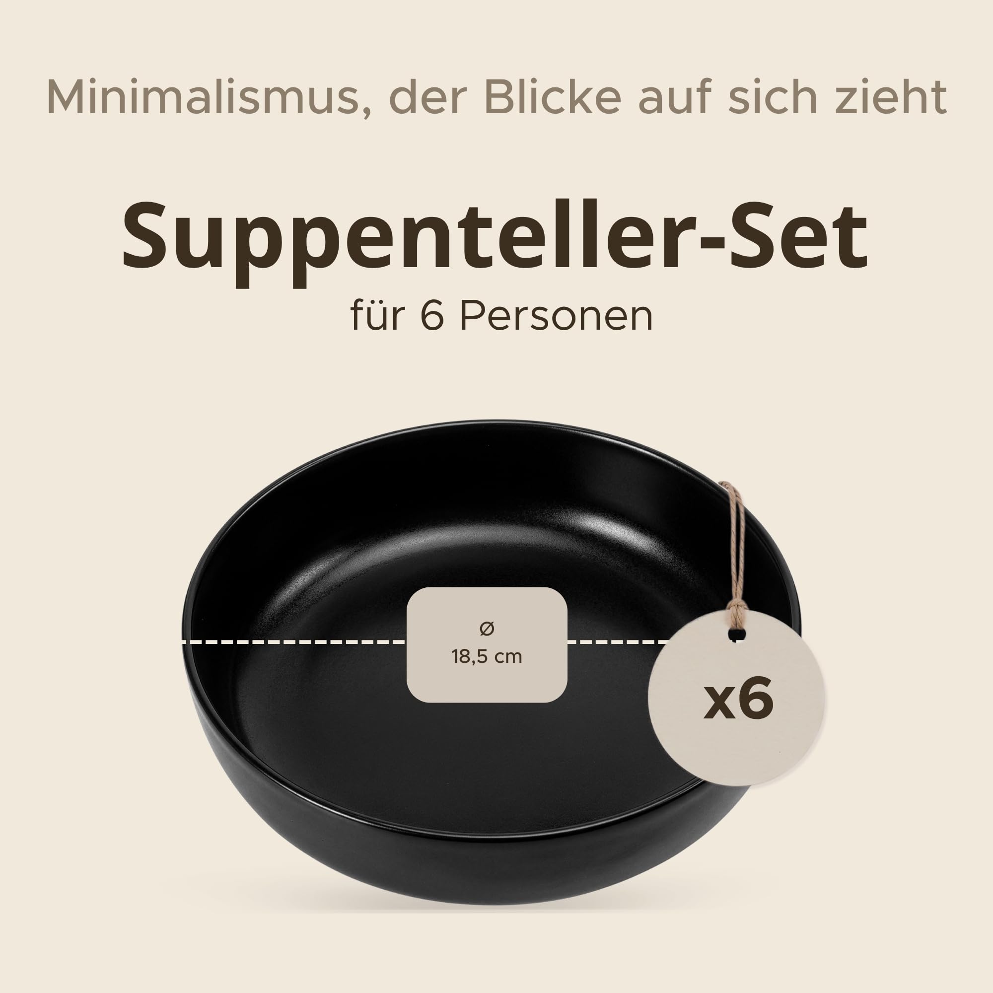 konsimo. VICTO Assiette Creuse pour 6 Personnes - Service de Table 6 Personnes - Passe au Lave-vaisselle Micro-ondes - Service Vaisselle - Assiettes Creuses - Vaisselle - 18,5 cm - Nero
