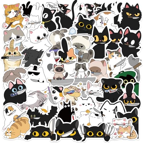 50枚セット ナイフ キャット カートゥーン ステッカー かわいい アニメ おしゃれ 防水 トレンディ 落書き 漫画 アウトドア DIY スノーボード スーツケース ギター 車 バイク 自転車 水筒 ヘルメット パソコン 携帯 ノート