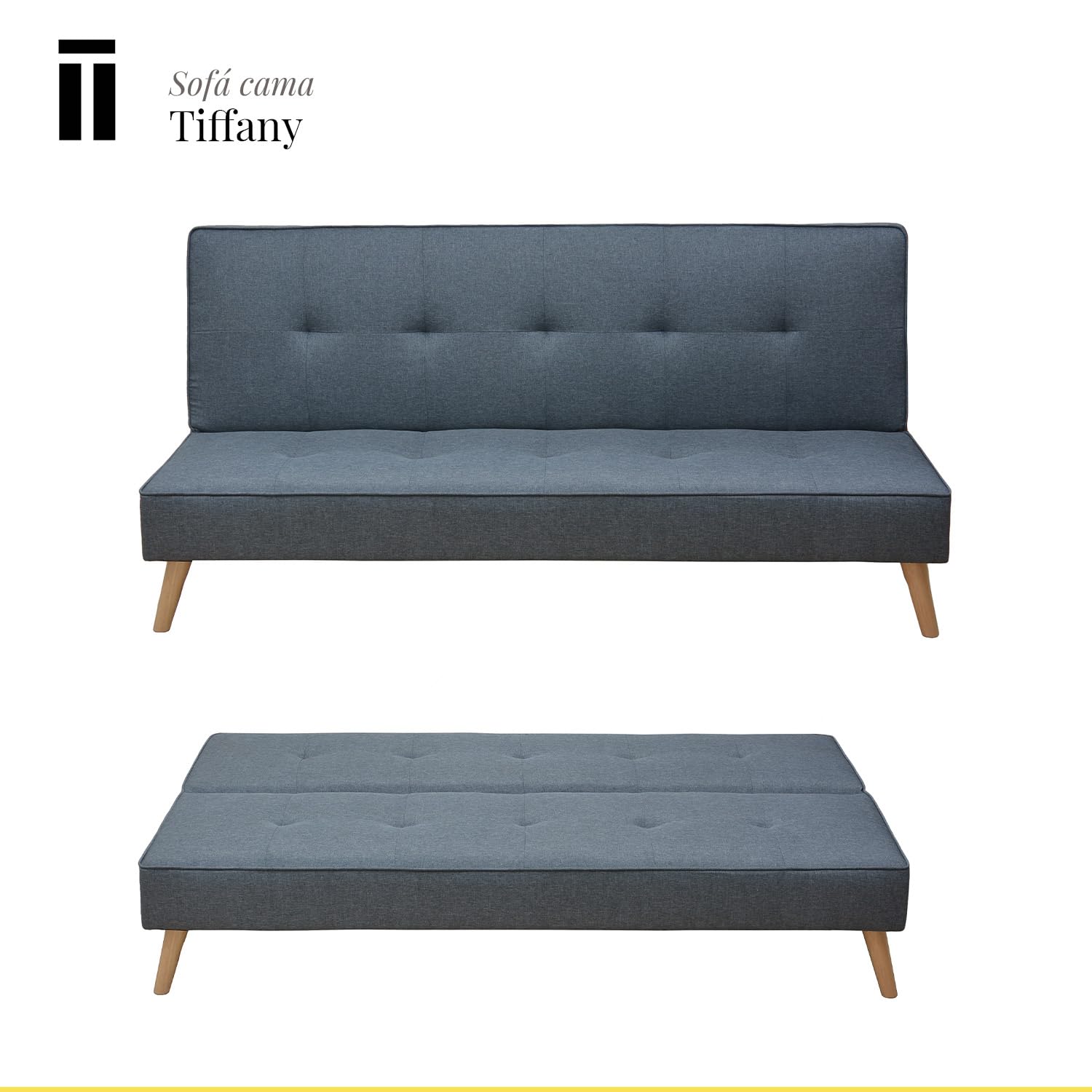 SHIITO | Sofá Cama de 2 Plazas | Modelo Tiffany - Apertura Clic-Clac | Mueble versátil y cómodo | Diseño Capitoné - En Gris - 188 x 88 x 88 cm