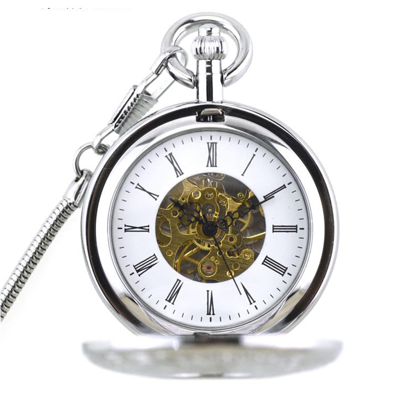 Orologi da tasca, con catena e doppia apertura, orologio da parete patta vintage, azionato a mano, pendente meccanico, uomo donna