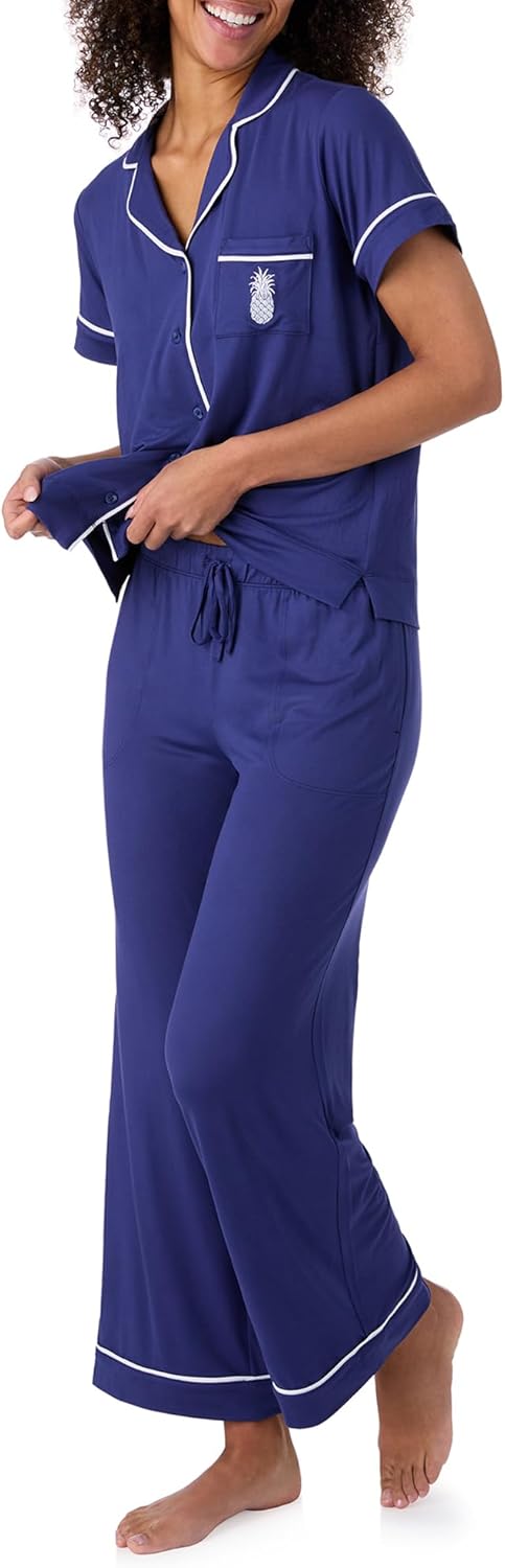 Tommy Bahama - Women's Pajama Set, Short Sleeve Notch Collar Button Down Top with Long Pants for Sleep or Lounge - Image 2