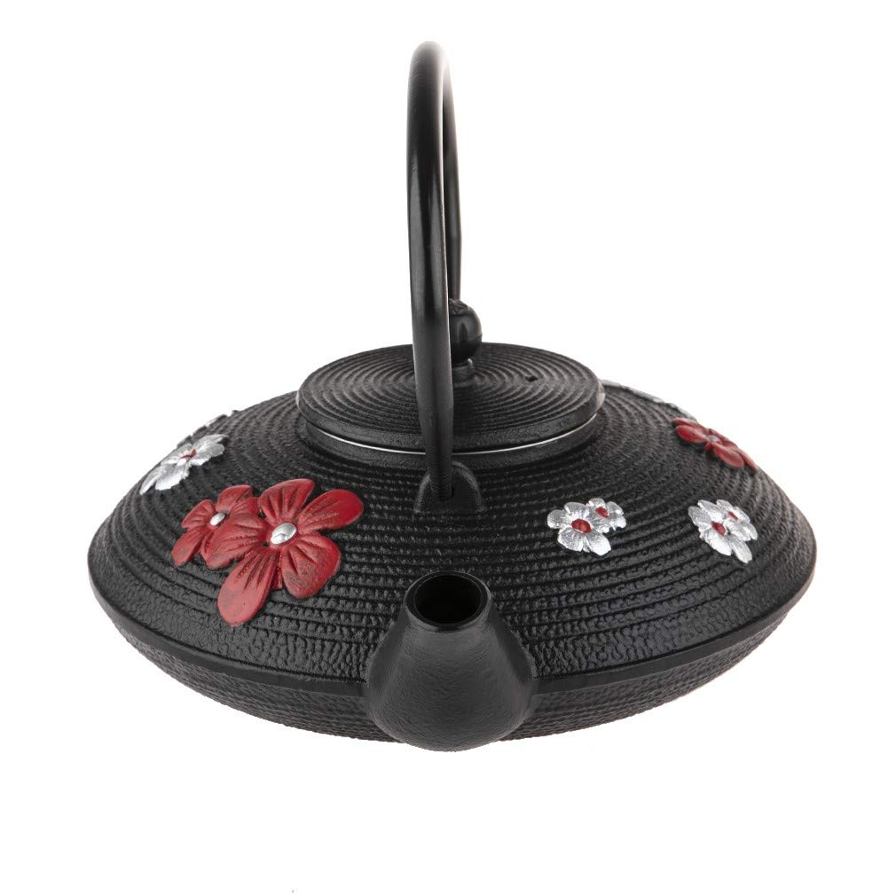 lachineuse - Théière Japonaise en Fonte - Fleurs de Cerisier - Avec Filtre Infuseur - Capacité 0,8L - Décoration Japonaise Asiatique - Théière Traditionnelle Nipponne - Service du Thé - Coloris Noir