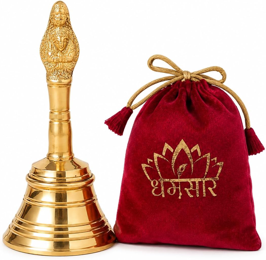 Naag Shaped Brass Puja Bell, 4 Inch Decorative Hindu Prayer Bell, Golden Ghanti for Diwali, Navratri, Dussehra, Aarti, Home Temple, Office & Pooja