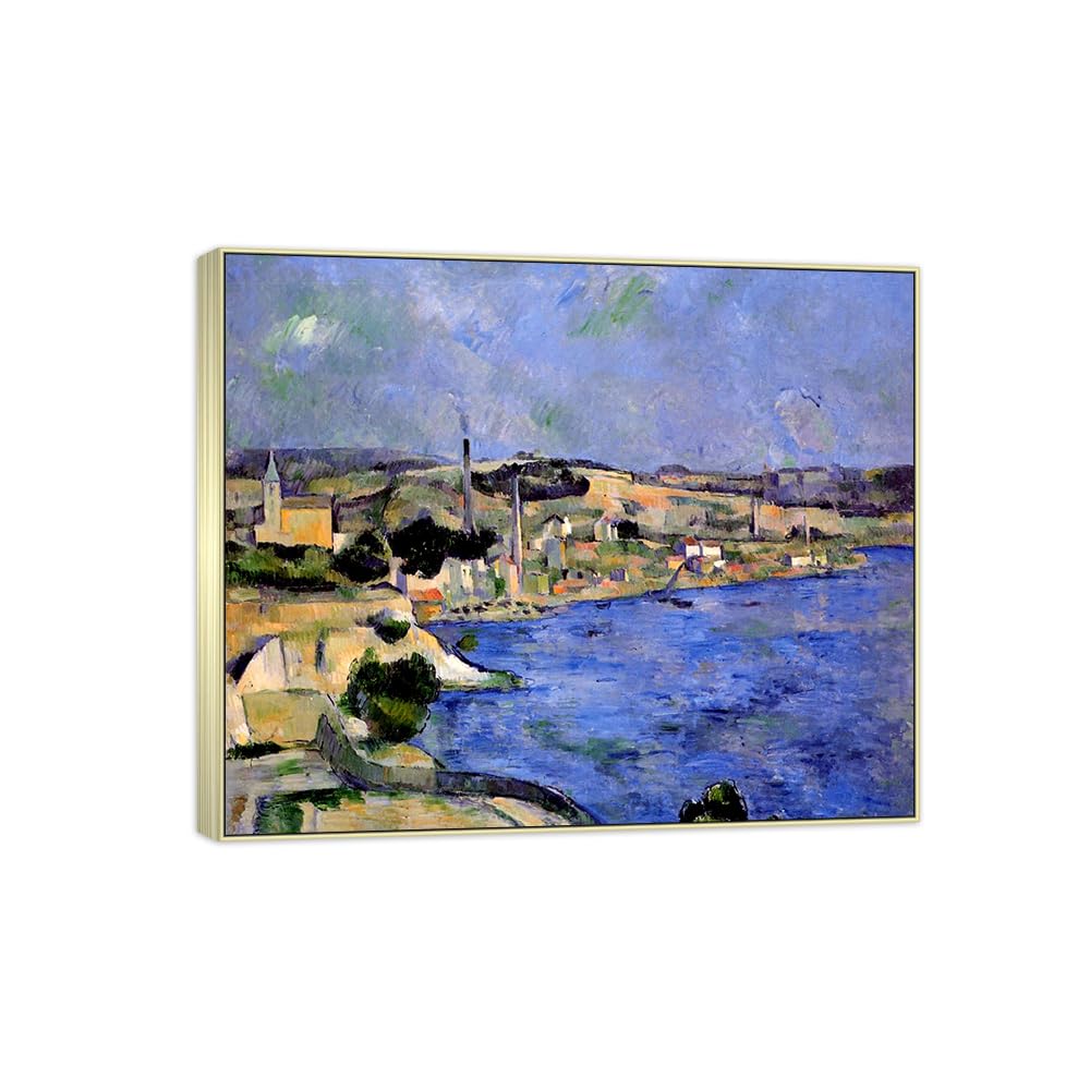 SDYSKKUG Canvas Wall Art Picture Decor Sea by Paul Cezanne 85x70cm Silver Frame