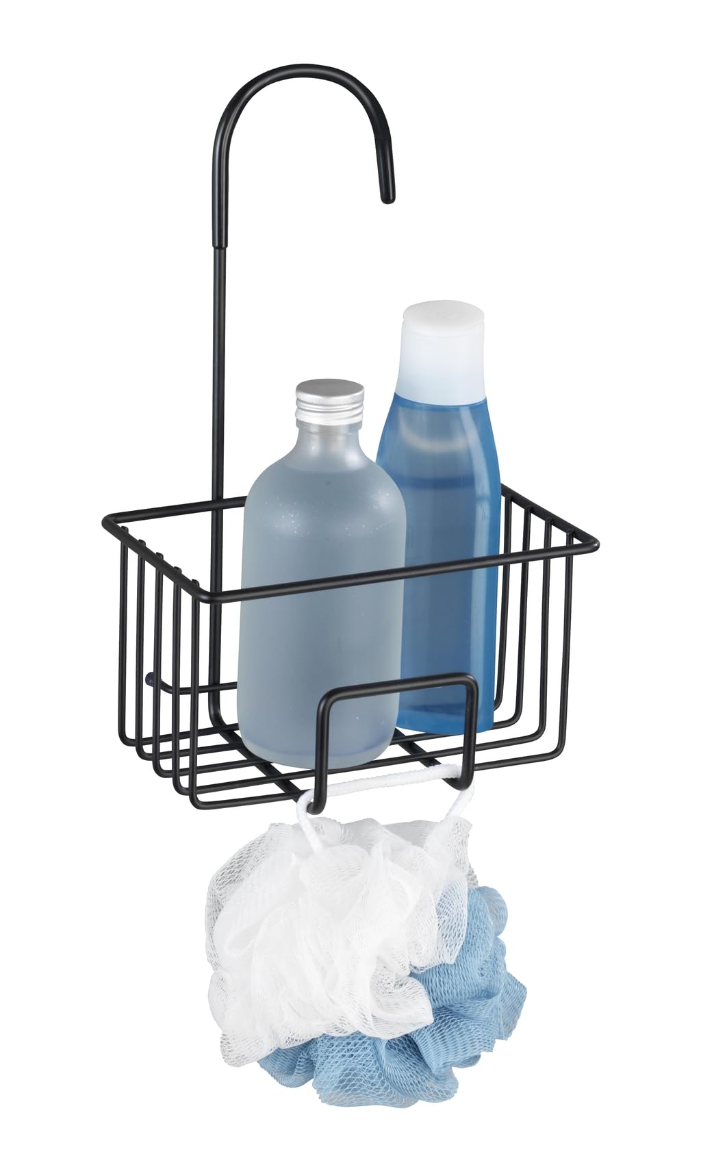 WENKO Milito Shower Caddy Hanging Stainless Steel Shower Basket Bathroom Shower Caddy Black Transparent Rustproof 18 x 28.5 x 13 cm