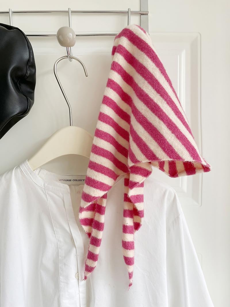 Knitted Triangle Scarf for Women Y2k Stripe Head Scarf Aesthetic Accessories Cottagecore Streetwear Triangle Shawl - Image 2