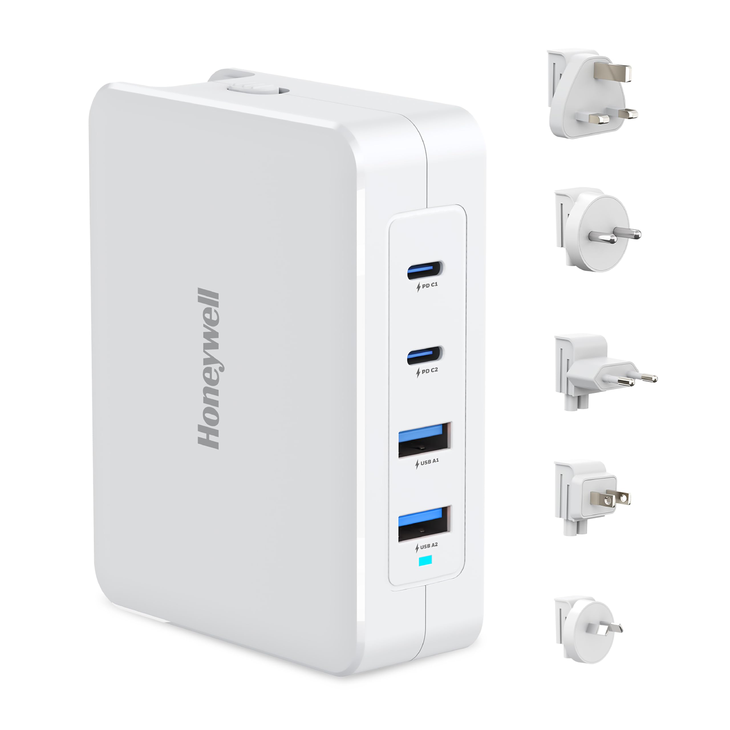 - Honeywell Zest Charger GaN 140W,Ultra-Fast Wall Charger with PPS Support,2xType C PD 3.0 Ports & 2xUSB A Port,BIS Certified,Equipped with Switchable Plugs,Compatible with iPhone,Galaxy,Laptops