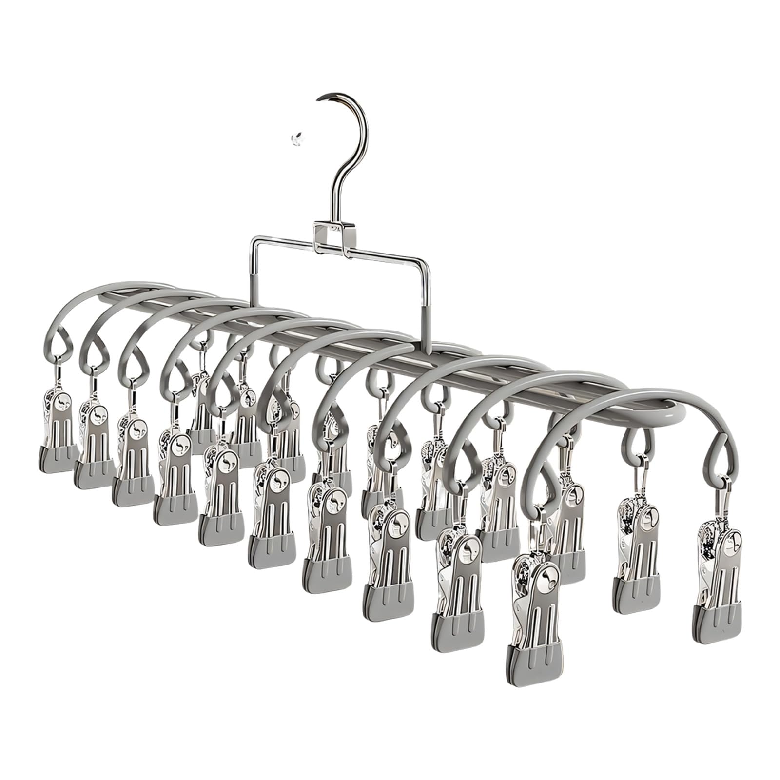 Tsophreniq Stainless Steel Garment Hanger 20 Secure Foldable Clips Home Vacation Accessory Windproof Laundry Rack