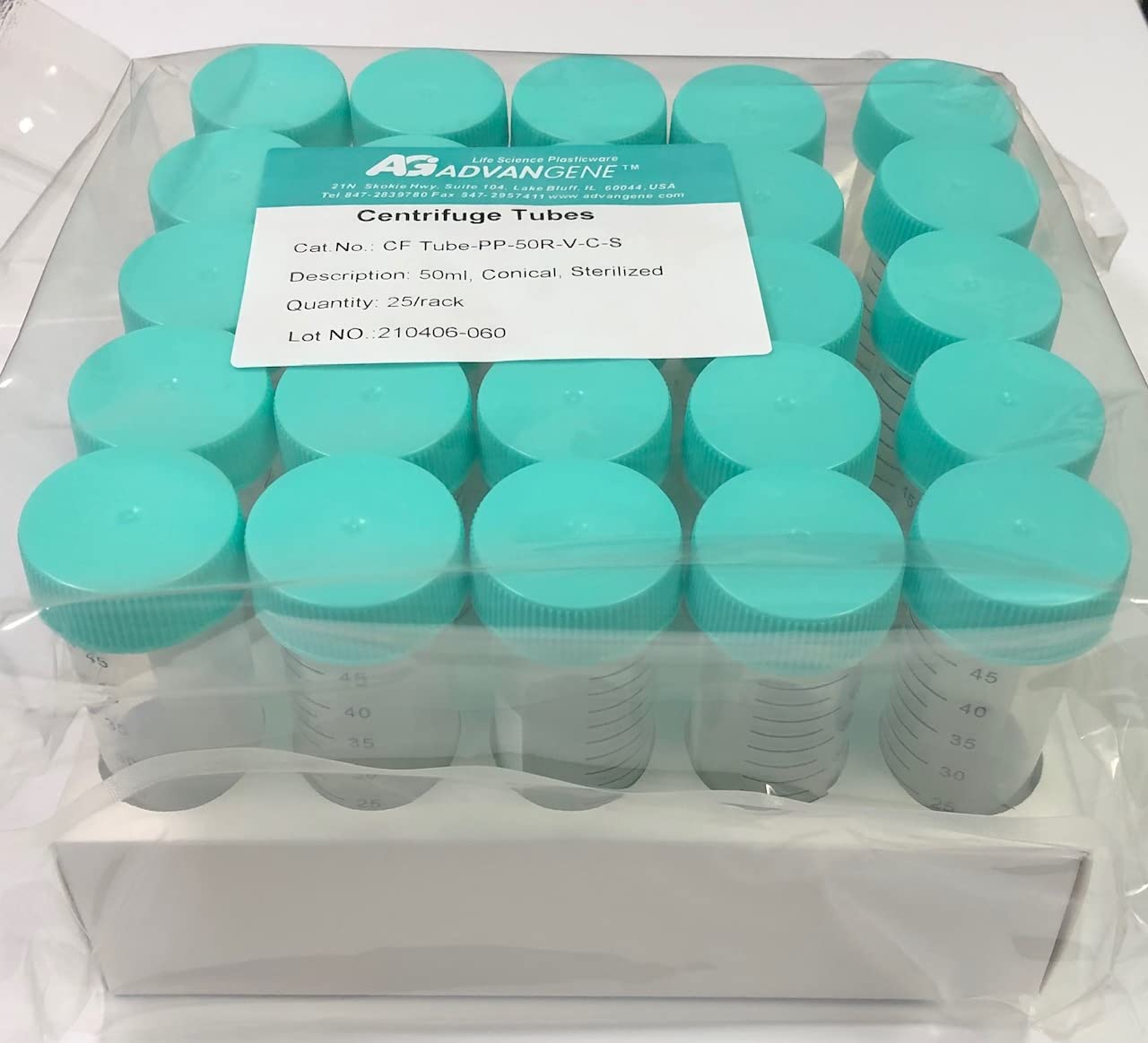 Racked 50 ml Centrifuge Tubes, Sterile, Polypyrene (25/Rack; 125 Tubes/Case)