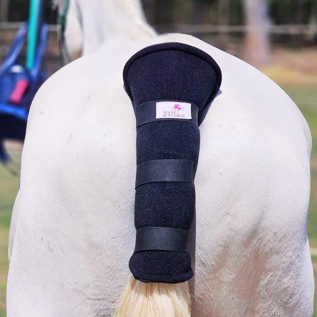 Mane & Stable Horse Tail Wrap – Black Padded Fleece Guard with Adjustable Tabs | Durable & Non-Slip | Ideal for Travel, Show & Stable | Premium