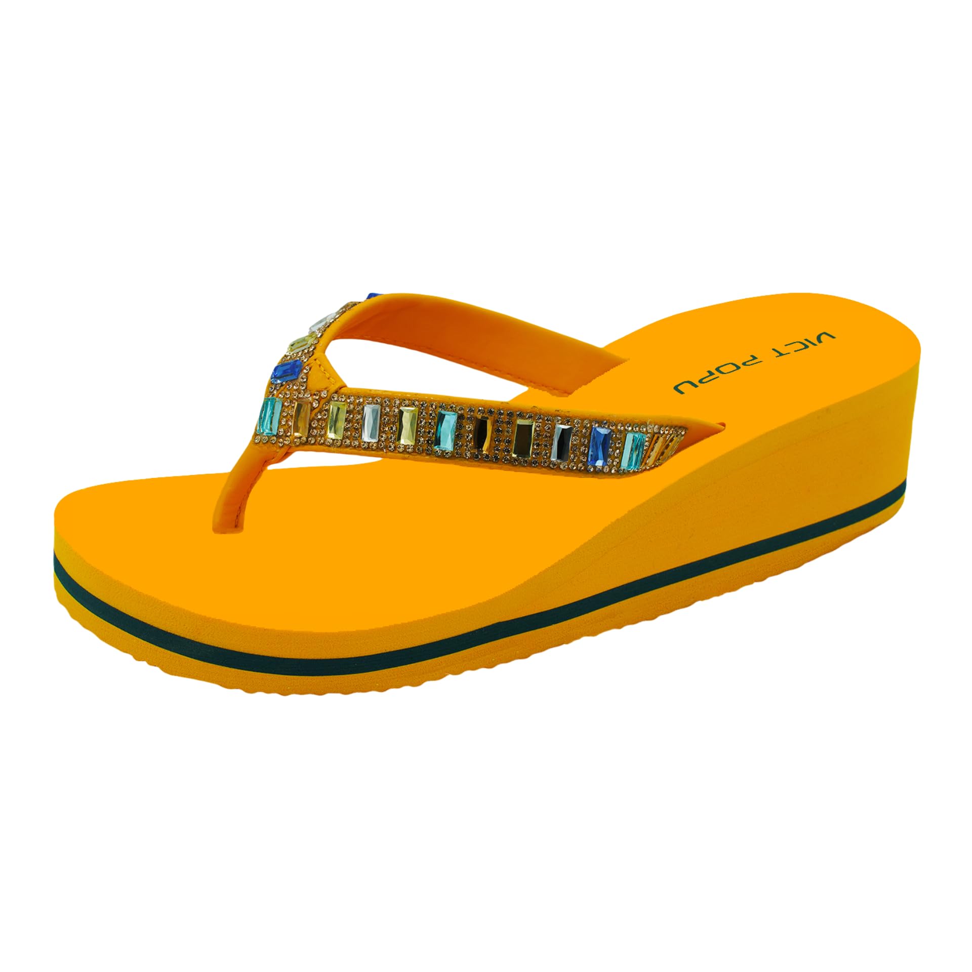 VICT POPU Flip Flops Damen Glitzer Keilsandalen Plateau Elegant Für Sommer Pantoletten Flach Rutschfeste Strand Zehentrenner Sandalen