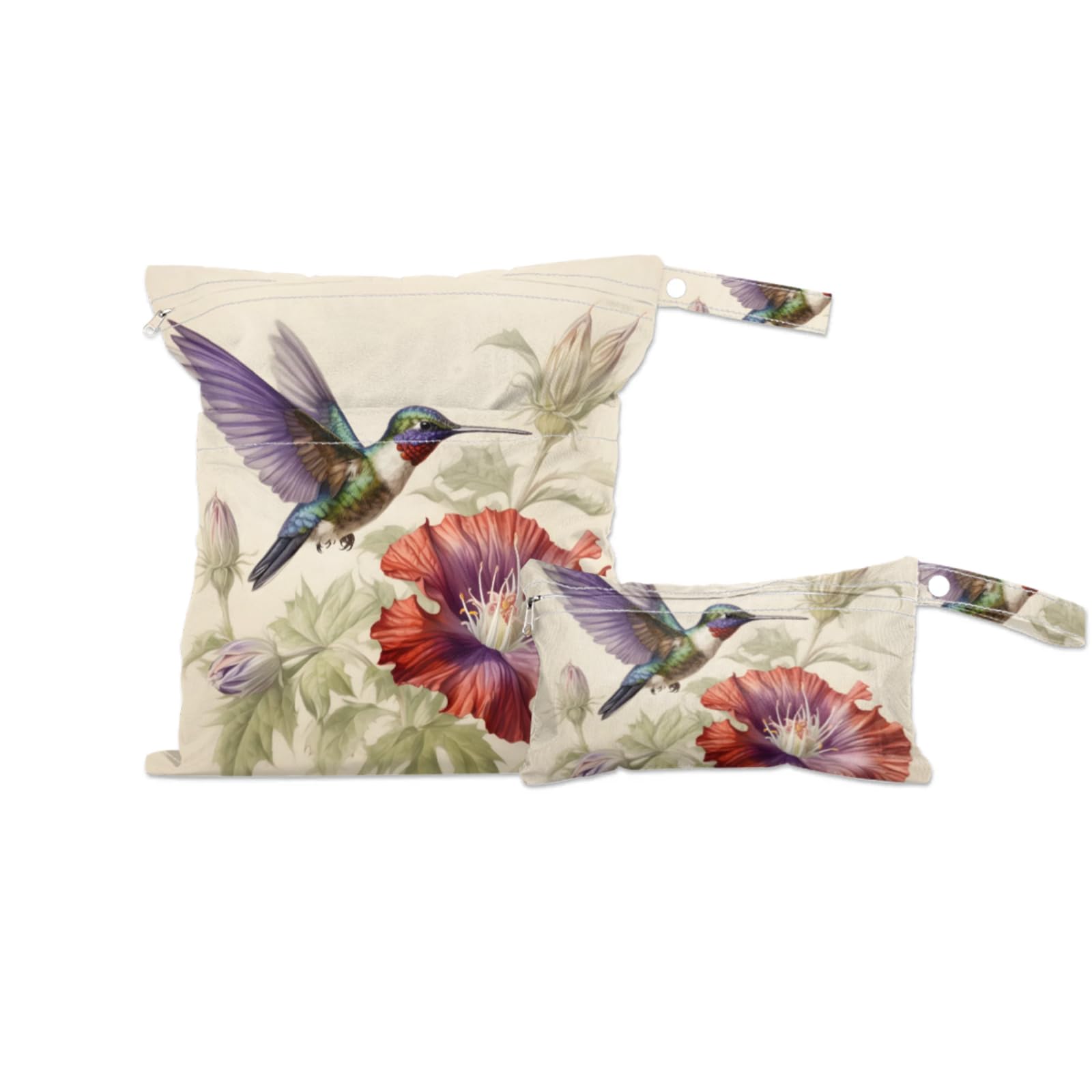 GzLeyigou 2 Set Hummingbird Wet Dry Bags for Baby Cloth Diapers Waterproof Reusable Storage Bag for Travel,Beach,Pool,Daycare,Stroller,Gym,Laundry,Dirty Clothes,Swimsuits Wet Clothes, Wet Bag