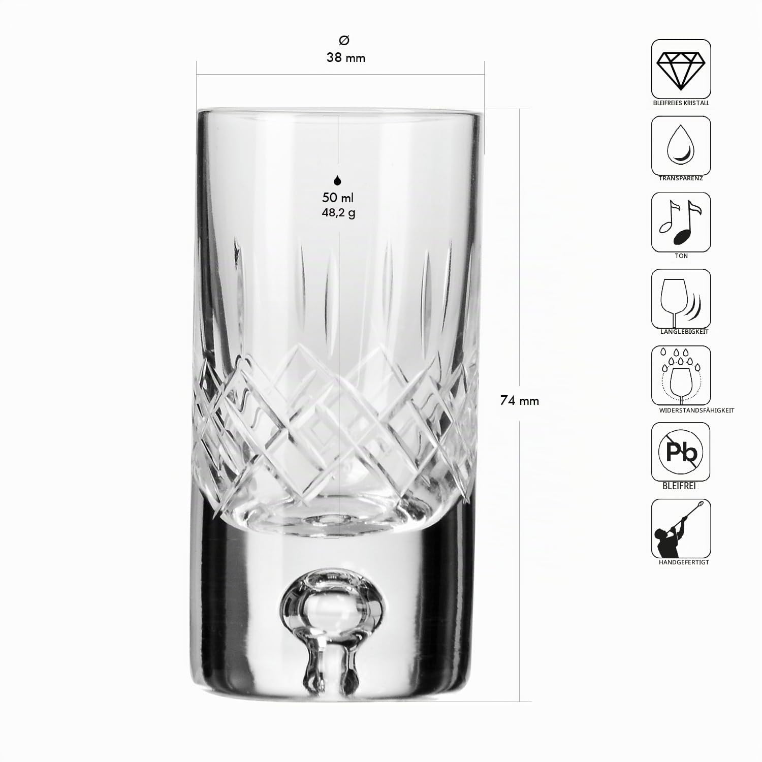 KROSNO Saga Schnapsgläser 50 ml, 6er Set, Kristallglas, für Wodka, Likör und Spirituosen, 2 Schliffmuster, Handgefertigt, Geschenkidee