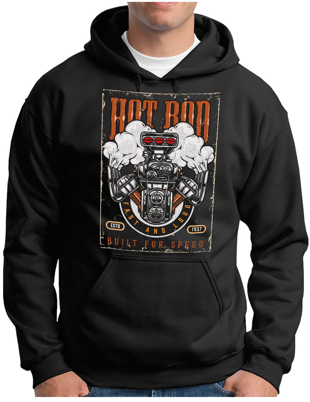 Sweat à capuche homme V8 Muscle Car finitions soignées pull - 5