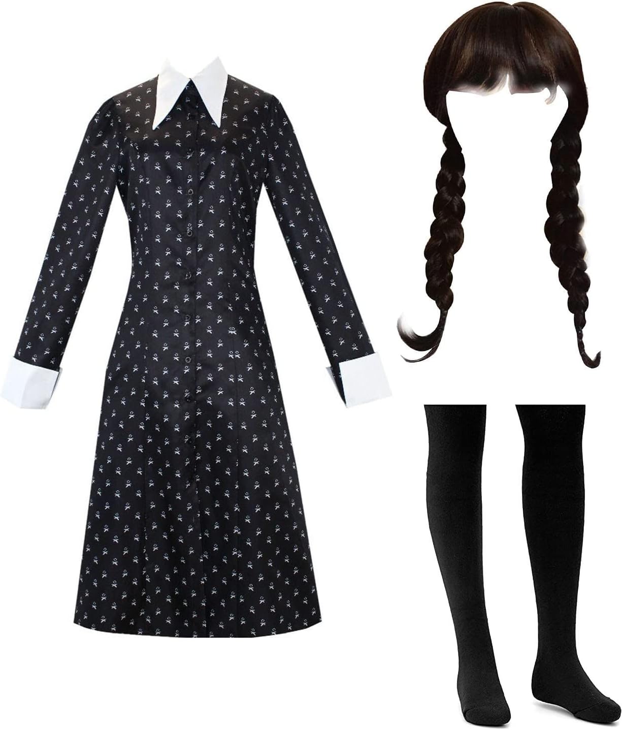 Costume Dress Women Girls Carnival Kosplay Black Dress Gothic Uniform Kids Nevermore Academy Halloween Outfit with Things