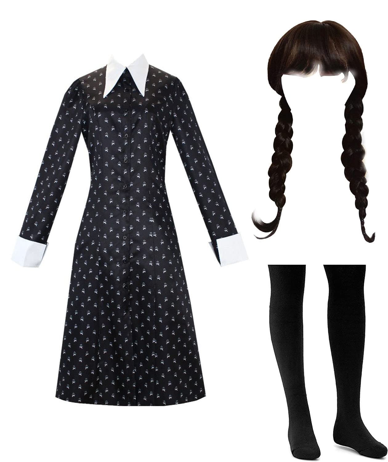 Costume Dress Women Girls Carnival Kosplay Black Dress Gothic Uniform Kids Nevermore Academy Halloween Outfit with Things