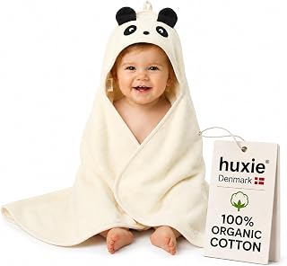 Hooded Baby Bath Towel, 100% Organic Cotton, Super-Soft 32"x32" | GOTS-certified, highly absorbent & quick-dry, snug hood from newborn to toddler, gentle baby gift (Panda)