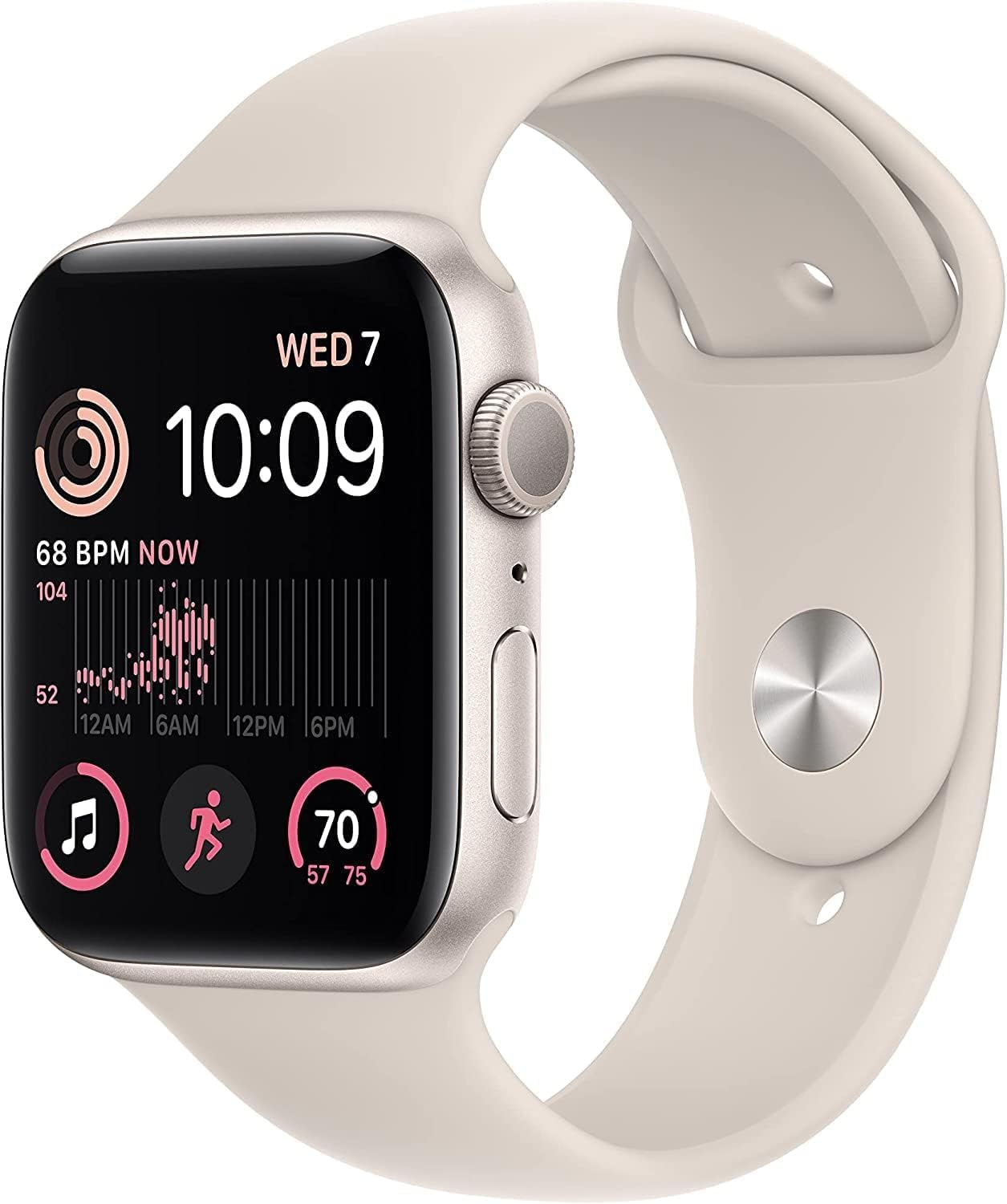 Apple Watch SE (2nd Gen) (GPS, 44mm) - Starlight Aluminum Case with Starlight Sport Band, M/L (Renewed Premium)