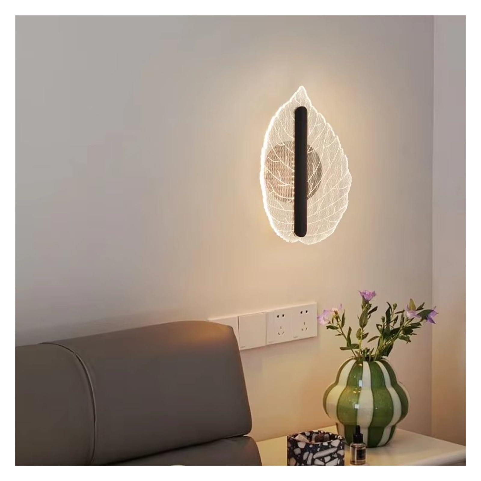 HPTHLY Leaves Wall Lamp Indoor Living Room Bedroom Bedside Lamp Nordic Hotel Corridor Hallway Wall Lamp,Simple (Black-Warm White)