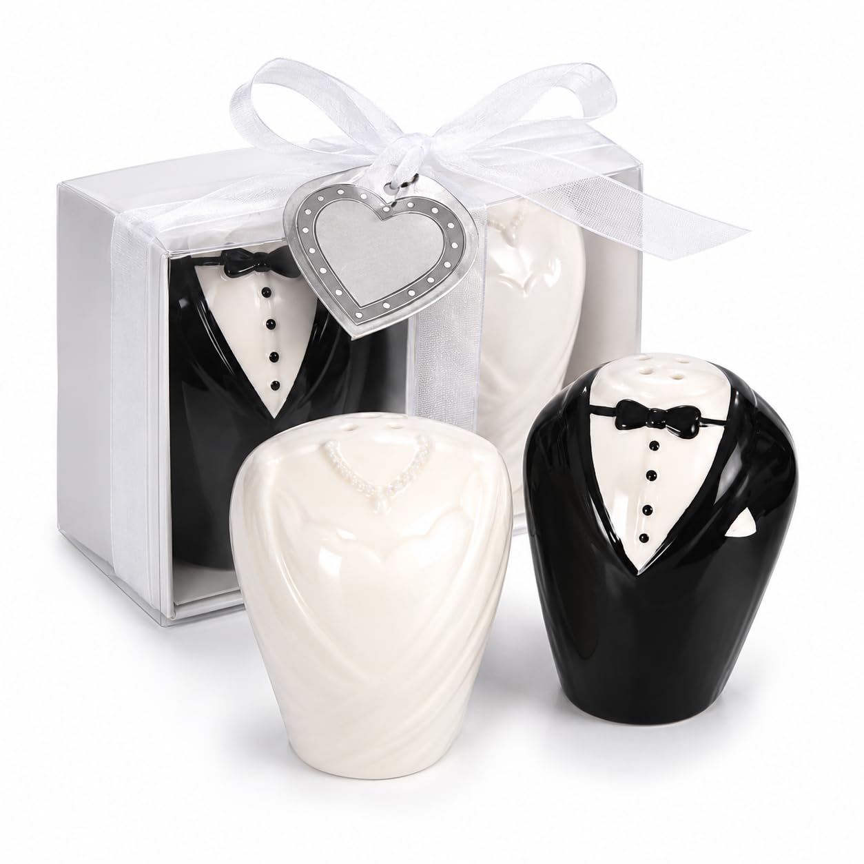 Detalles para Boda Invitados, Salero y Pimentero Novios Cerámica, 25uds | Detalle práctico para invitados de boda, ideal para repartir en ceremonias, banquetes o eventos de verano.