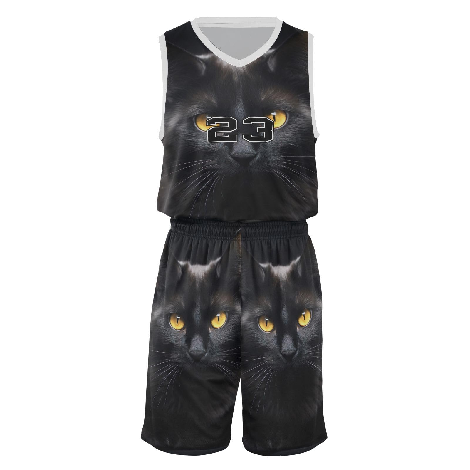 FLildon Black Cat Pattern Boys Basketball Jersey Set Tank Top Shorts Tracksuit Sport Training Suit for Kids, M