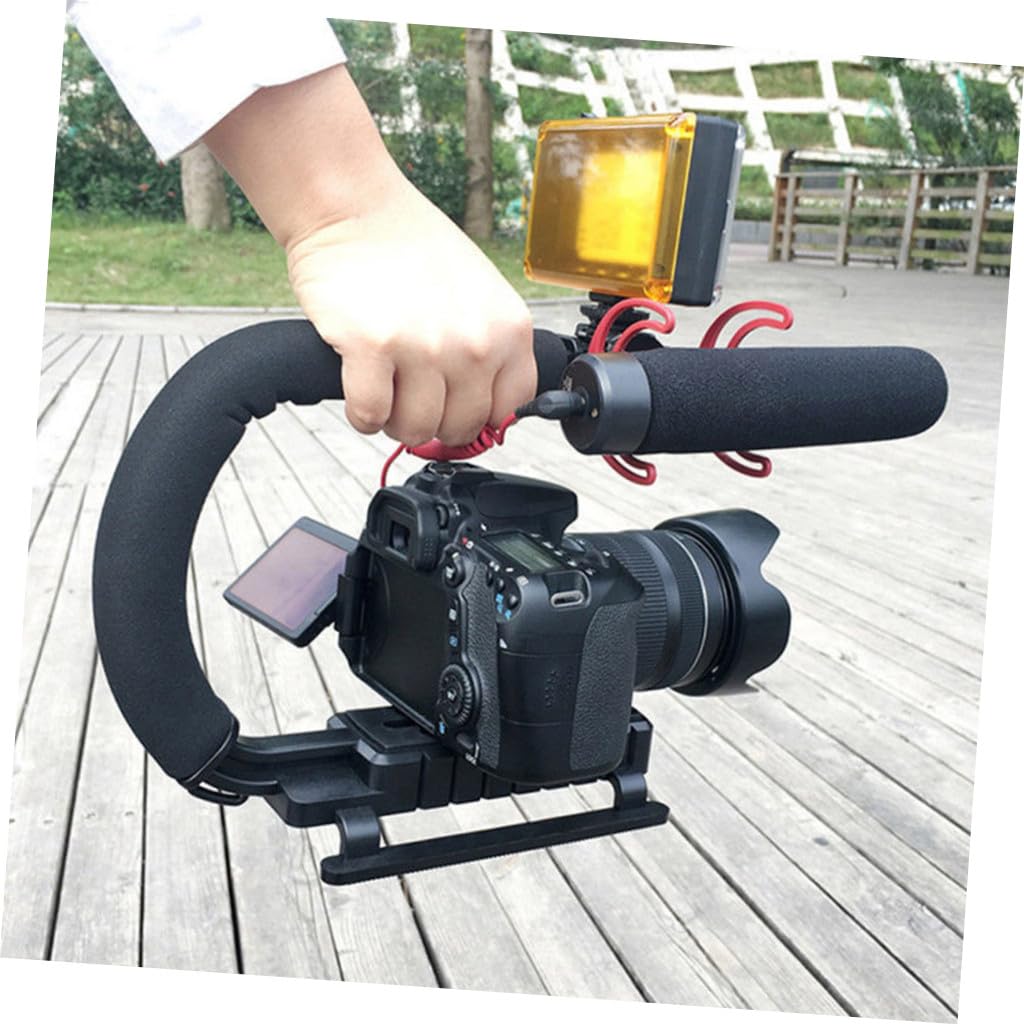 Stabilizzatore per Fotocamera Video Portatile Nero, Impugnatura | C-type e U-type, per Riprese a Bassa Angolazione e Selfie Grip, Plastica e Spugna