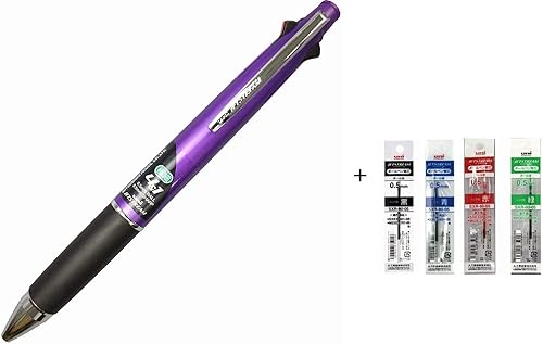 Uni Jetstream - Bolígrafo multibolígrafo de 0.020in y lápiz de 0.020in cuerpo morado (MSXE510005.11) + juego de 4 colores (negro, azul, rojo, verde)