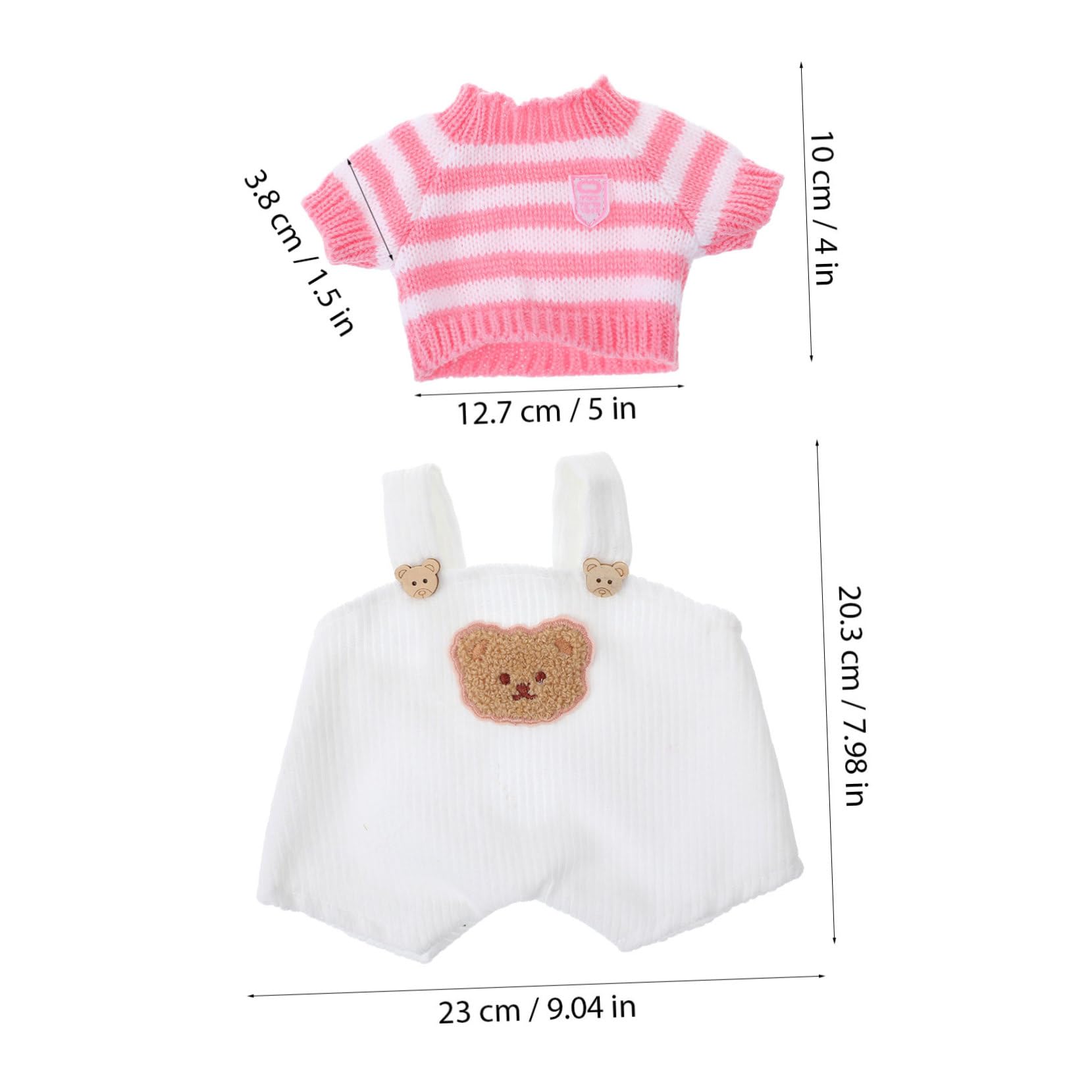 Vestiti Per Bambole Orsetto Set 2 Pezzi Maglione E Pantaloni Con Bretelle Abbigliamento Per Peluche Accessori Per Gioco E Foto