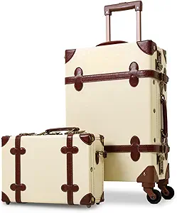 Apelila 2 Piece Vintage Luggage Set PU Leather Luggage with Spinner Wheels, Lightweight Suitcase for Travel( 20"+12")