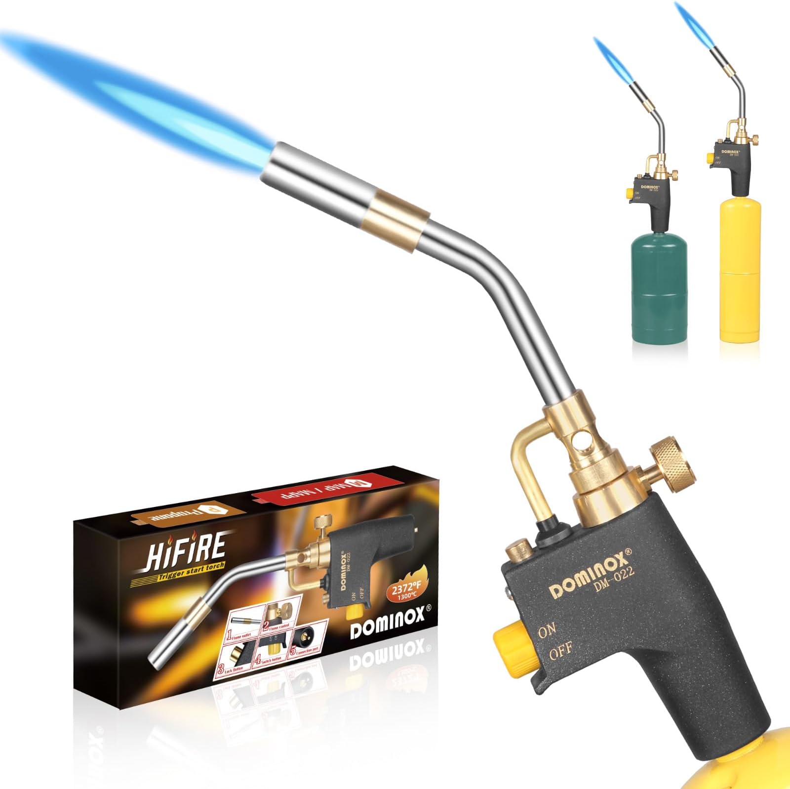 DOMINOX Propane Torch Head, High Intensity Torch Head Trigger Start Gas Torch, Soldering Torch for Propane, MAP and MAP PRO Tank, Soldering, Ignition, Barbecue, Lighting