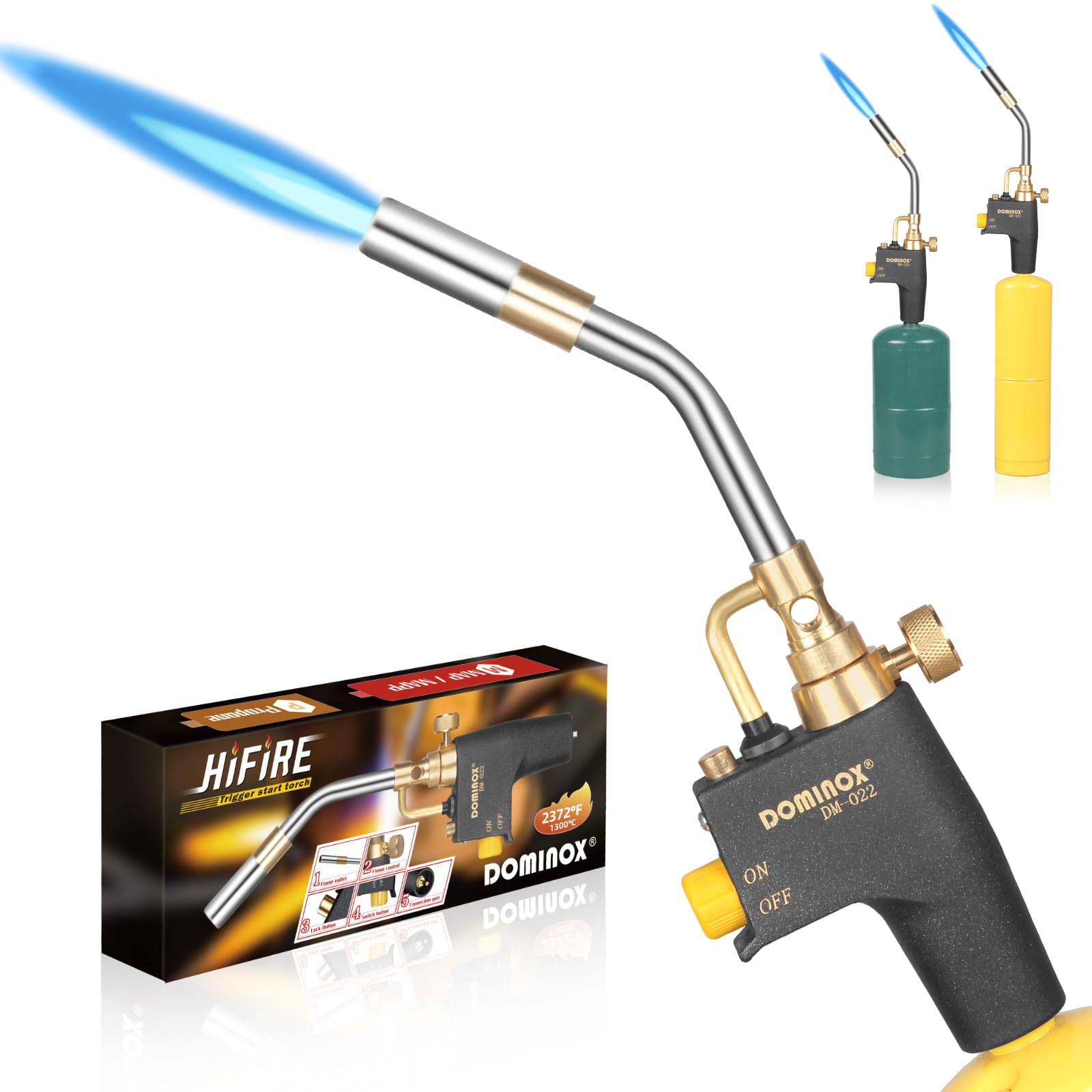 Propane Torch Head, High Intensity Torch Head Trigger Start Gas Torch, Soldering Torch for Propane, MAP and MAP PRO Tank, Soldering, Ignition, Barbecue, Lighting