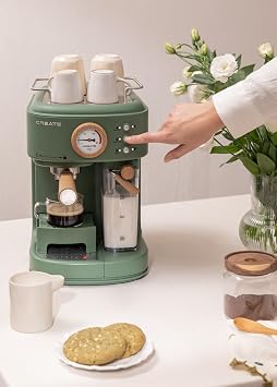 CREATE Thera Retro Pro Semi-Automatic Espresso Coffee Machine Grün-Sage / 20 Bar Milk Tank Drip Tray Two Spouts Capacity 1.5 L for Ground Coffee 1250 W