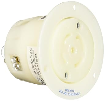Hubbell Wiring Systems HBL2816 WP2 Insulgrip Twist-Lock Wall Plate Flanged Receptacle Weatherproof Cover, 30 Amp, 120/208VAC, 4 Pole, 5 Wire, Grounding, 3-1/16" Diameter x 2-13/32" Length, White