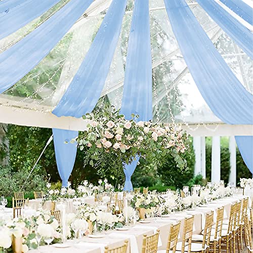 Image of FOTSHARER Baby Blue Ceiling Drapes for Wedding Ceiling Drapes 2 Panels 5x20FT Chiffon Wedding Arch Draping Fabric Ceiling Curtains for Backdrop Ceiling Decorations for Party Arch Drapery for Reception