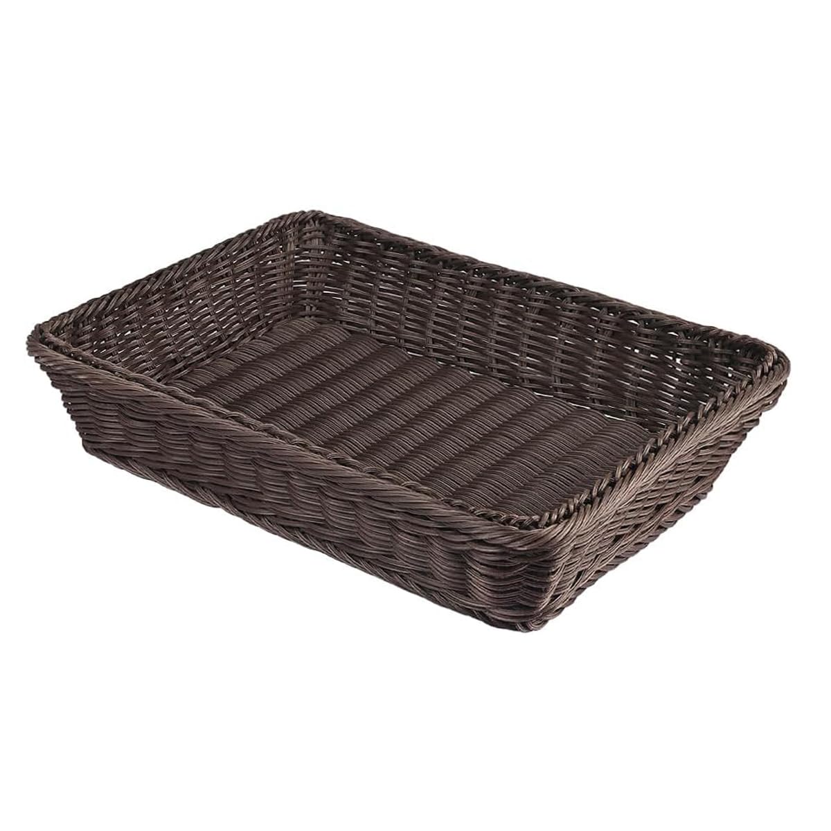 RT&BS Wicker Bread Basket Rectangular, Wicker Fruit Basket, Display Baskets for Vegetable, Imitation Rattan Tray, Handwoven Storage Baskets for Bread, Vegetables, Fruits, Snacks (Coffee, M)