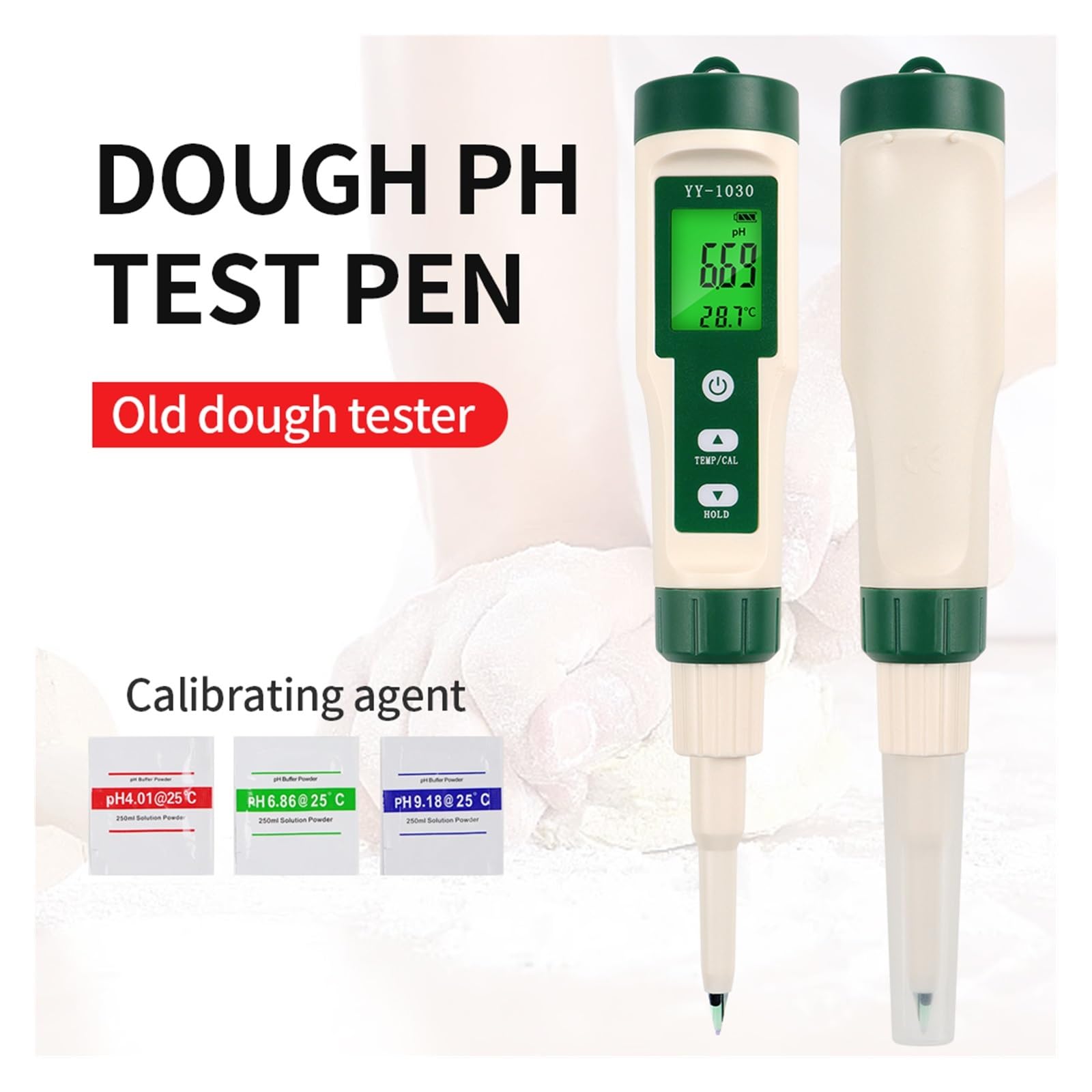 Tester miernika PH, YY1030 Tester PH żywności Alkalimetr ciasta Sery owocowe Kosmetyki Miernik PH 0.00-14.00 Matryca gleby Detektor PH Temperatura Tester kwasowości,Woda pitna, Hydroponika, SPA, Brow