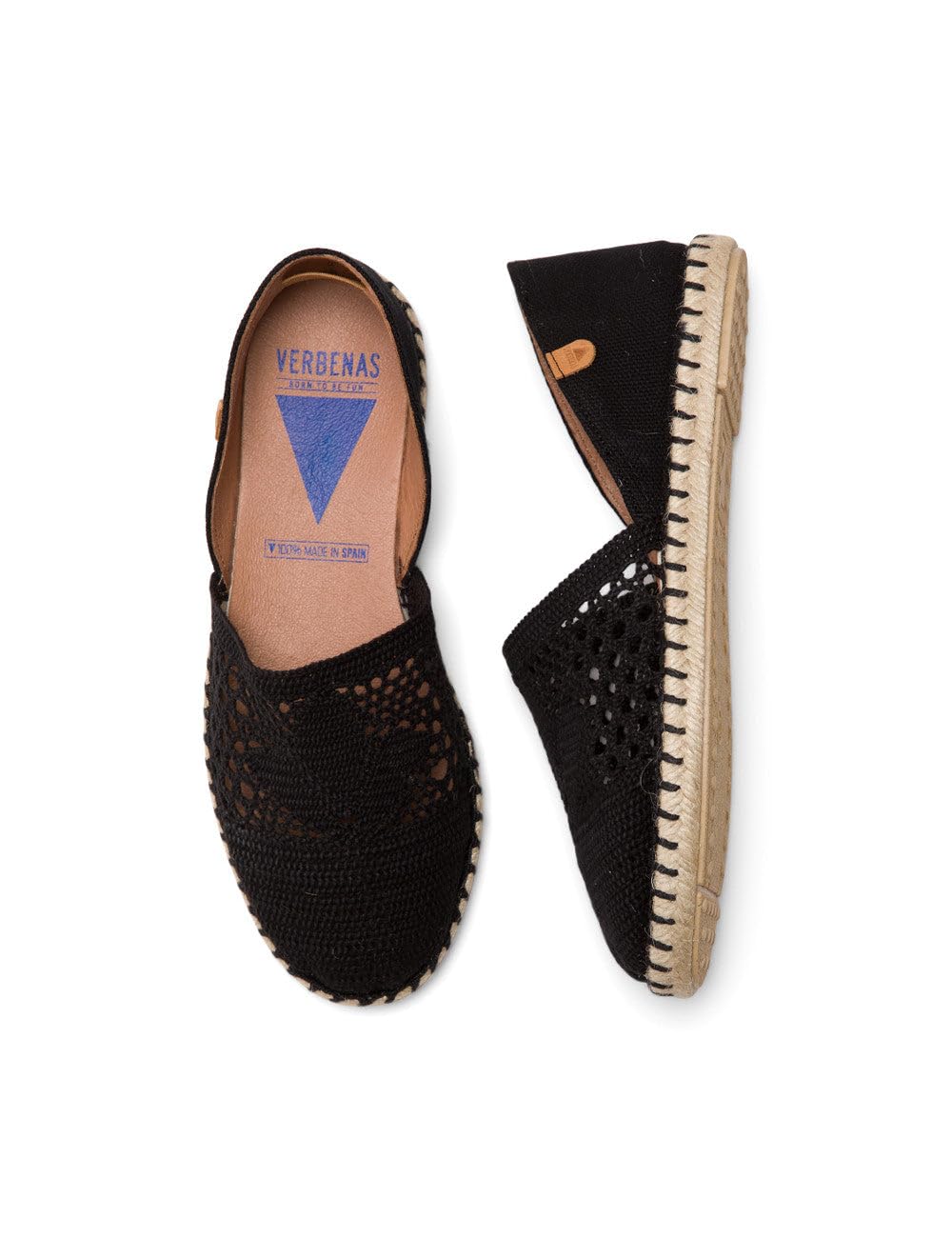 VERBENAS Espadrillas Carmen Crochet-Lino/Serraje Negro/Negro