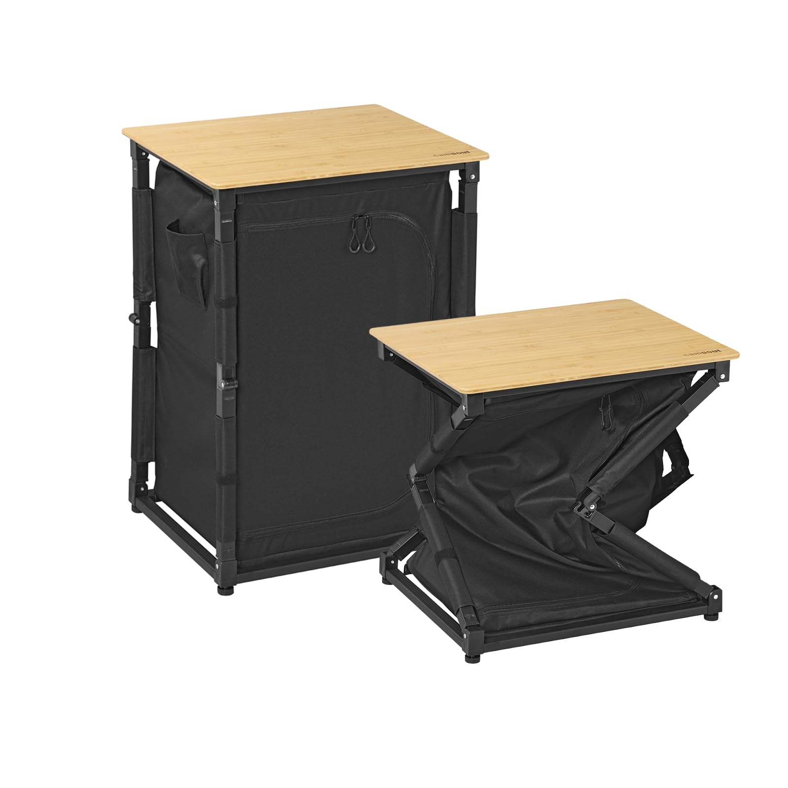 Campout Meuble Cuisine Camping Pliable 60 x 50 x 82 cm – pour Camping Jardin et Balcon – Sac de Transport Inclus – Marron/Noir