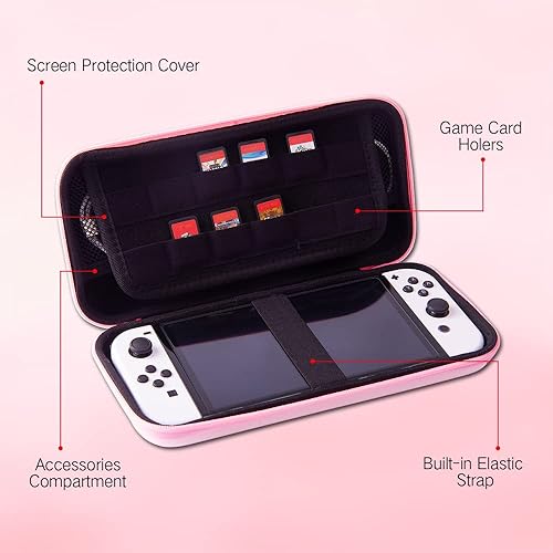 Miniatura 3 de PERFECTSIGHT Bonita funda de transporte para Nintendo Switch OLED, funda de transporte portátil de viaje Kawaii con 12 ranuras para tarjetas de