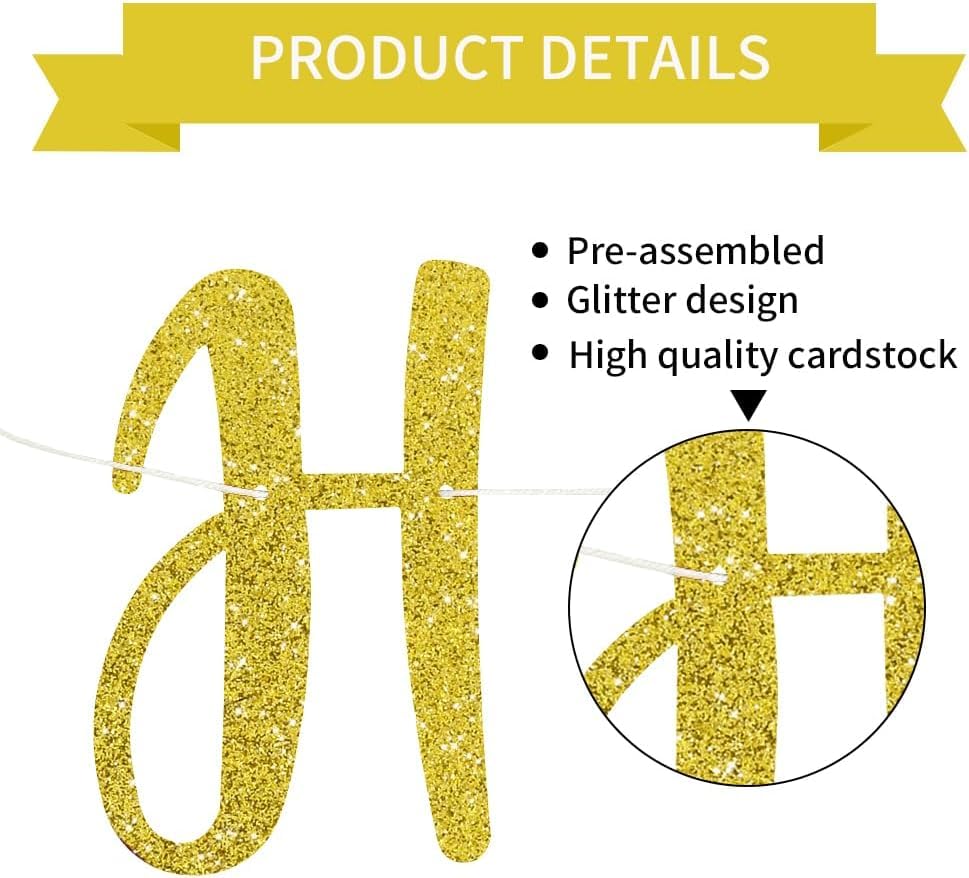 TONIFUL Gold Happy Anniversary Banner - Pre-Strung, No DIY Glitter Garland Sign for Anniversary Wedding - Image 3