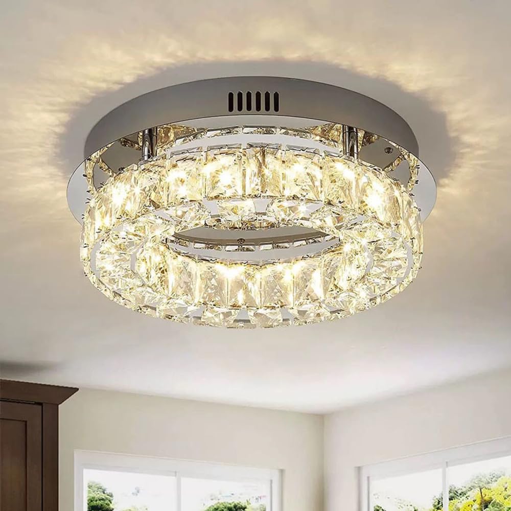 Lámpara de techo de cristal K9 de lujo con base de acero inoxidable brillante de 30CM