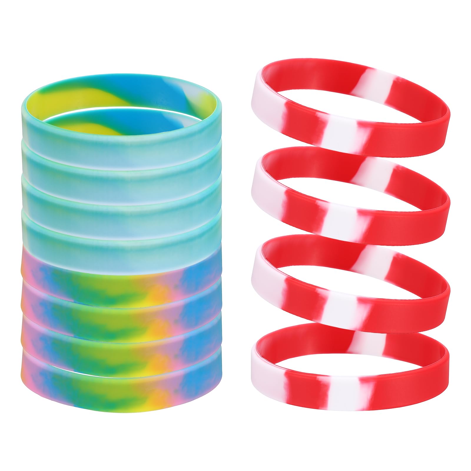 YELARXI Color Pattern Rubber Bracelets Wristbands, Silicone Bracelets Wristbands for Adults Wrist Band 12 Pcs & Mixed Red And White-Fitting for Both Men and Women — image 1