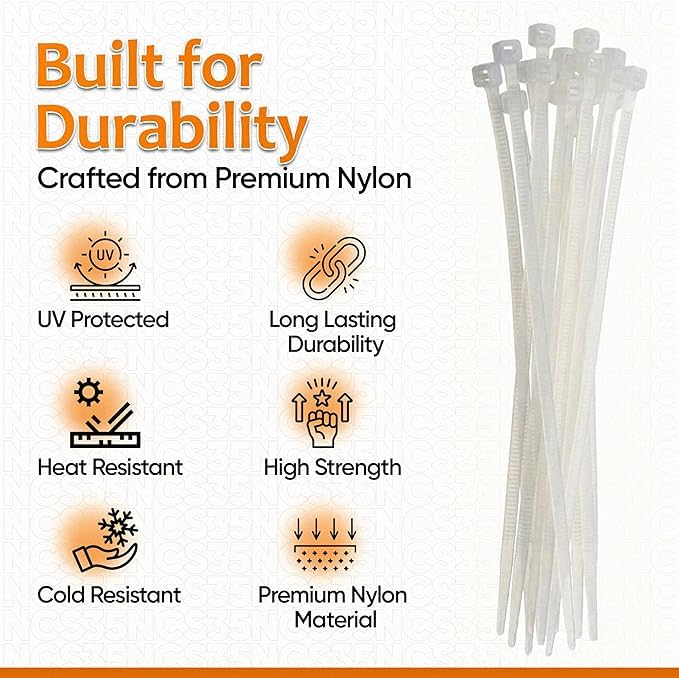 Image of bvslf 100 MM x 2.5 MM | 500 PCS | Small Cable Ties Clear White Mini Thin Cable Ties, Plastic Zip Ties, 4 Inch Nylon Self Locking Anti-Slip Tie Wraps for Household, Office, Garden