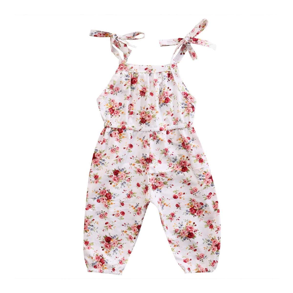 Newborn Baby Girl Halter Romper Sleeveless Strap Jumpsuit Floral Onesie One Piece Infant Summer Clothes Outfit (Jumpsuit-floral white,6-12 Months)