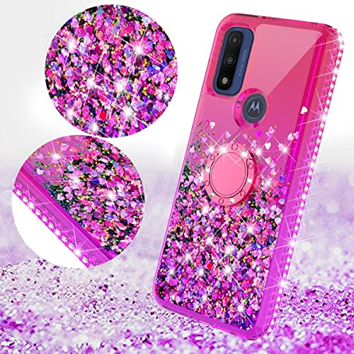 Liquid Glitter Kickstand Phone Case For Motorola Moto G Play 2023/G Pure/G Power 2022 Case Clear Diamond Ring Stand Girls Women - Hot Pink/Purple #TOP3